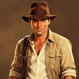 poster of smart and handsome and beautiful thai male dressed as indiana jones, art by art by drew struzan