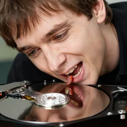 linus torvalds bites down on a hard drive