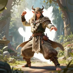 kawaii, dynamic brush strokes, linear gamma, dynamic pose, natural light, costume design made nordic tribes, sophisticated, old masters light, procedural, epic human character posing conceptart, beautiful ancient garden behind, substancedesigner, pbr, ultra detailed, hyperrealistic, megascans, volumetric light, concept master artist, painttoolsai