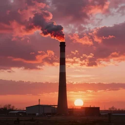 “ an anselm kiefer painting of a towering smokestack lit by the setting sun, in a world draped in pink and red and orange fluffy clouds ”