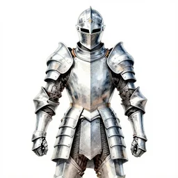 A majestic knight in shiny armor, basic white background, symmetrical, watercolor, pen and ink, intricate line drawings, by Yoshitaka Amano, Ruan Jia, Kentaro Miura, Artgerm, detailed, trending on artstation, hd, masterpiece,