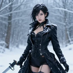 “ bayonetta in the snow, cold blizzard ”