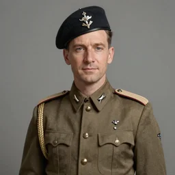 man wearing a 20th century RAF uniform, photograph, official portrait, elegant, highly detailed, digital painting, realistic, artstation, concept art, matte, sharp focus, illustration