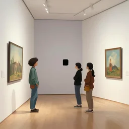 a still frame from comic strip a visitors in a gallery looking at anish kapoor sculpture 1 9 9 0, new yorker illustration, monochrome contrast bw, lineart, manga