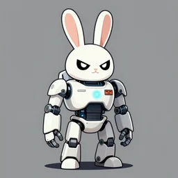 a hybrid between a robot and a humanoid rabbit, evil vibes, illustration, digital art