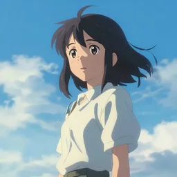 A anime girl with a sky background, rendered by Makoto Shinkai, syd meade, environment concept, digital art, unreal engine, WLOP, trending on artstation, low level, 4K UHD image, octane render