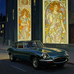 edward hopper painting, retro futuristic, alphonse mucha, blade runner 2 0 4 9, jaguar e - type, cinematic, harsh lighting