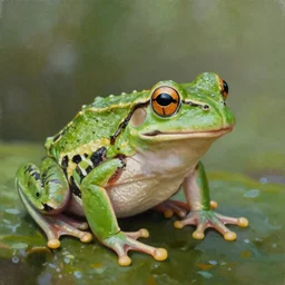 a beautiful painting of green pepe frog