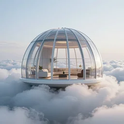 a modular dome house in a cloud, futuristic, in a cloud, octane render, glass, ray tracing