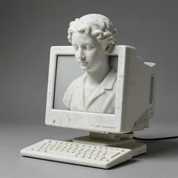 of a marble statue of a personal computer