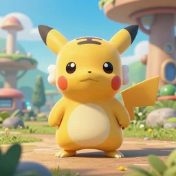 pixar - style 3 d rendering of a cute pokemon resembling a tiger, in a futuristic zoo.