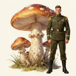 mushroom + man, military outfit, elegant intricate digital painting artstation concept art by mark brooks and brad kunkle detailed