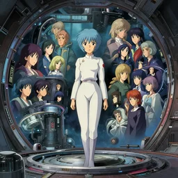 Rei Ayanami, female anime character, technological rings, inside a space station, shot from the ground by Yoshiyuki Sadamoto, environment concept, digital art, trending on artstation, low level, 8K UHD image, octane render, Howl's Moving Castle, tranquil divine observer Nymph by ismail inceoglu nicola  samori dragan bibin hans thoma greg rutkowski Alexandros Pyromallis Nekro Rene Margitte illustrated, official anime key media, hyper realistic vfx simulation, intricately detailed