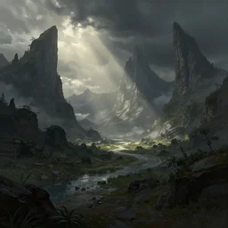 sci-fi landscape concept art, by rossdraws, dramatic lighting