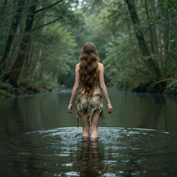 forest nymph rising from the water. view from behind, back view. nuri iyem, james gurney, james jean, greg rutkowski, anato finnstark. award winning photography, cinematic, clear, instagram photo shoot
