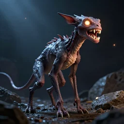 skinny creature from space, sharp teeth, glowing