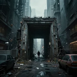 Portal to another dimension in a dystopian city looking for trouble