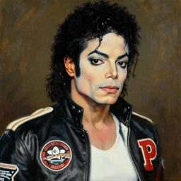Bouguereau painting .close up of michael jackson.wearing thriller jacket