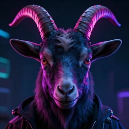 synthwave demonic goat face with neon horns, detailed face, sharp focus, synthwave art, aesthetic, octane render, raw, cinematic