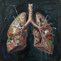photorealism of Drowning in my own lungs by Abstract Expressionism (1940-1950, abstract, dripping, spilling) dreamlike, realistic detailed chaotic wide angle lens dark lighting