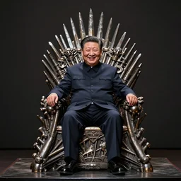 xi jinping sits on the iron throne with an evil smile