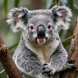 award winning nature photograph of a koala crossbreed. it has a very creepy smile. extreme detail, hyperrealistic photo