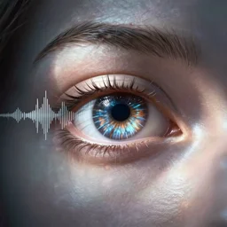 an futuristic eye with soundwaves
