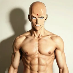 ripped shirtless saitama one punch man with max brannings face, instagram thirst trap photo shoot