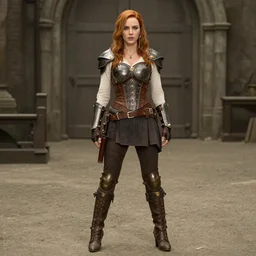 full body photo of christina hendricks as a steampunk warrior