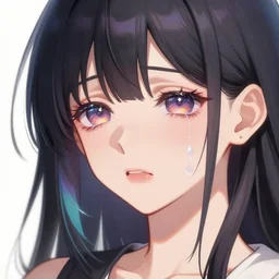 anime girl crying, beautiful detailed highly detailed iridescent accents by wlop tooth wu greg rutkowski alena aenami beeple octane render ultra realistic. teal and gold and white and black