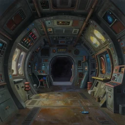 gouache matte painting!!! ground panorama of spaceship interior, dramatic, cinematic angle, studio ghibli, makoto shinkai, pixar painting, cinematic lighting, detailed gouache painting, hyperrealistic, 8 k
