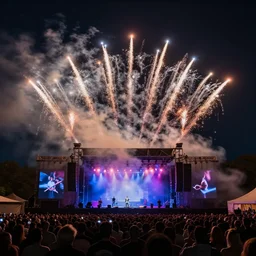 rammstein concert with pyrotechnics in a back garden