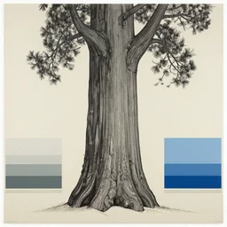 giant sequoia by dan mumford and peter doig and edward hopper, symmetrical, minimal, black ink, thick lines highly detailed, muted colours 8 k