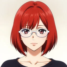 sawa nakamura, manga, highly detailed, digital art, centered, portrait, colored accurately, red hair, white thin rimmed glasses, short bob cut, in the style of inio asano