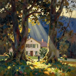 a beautiful place where i go to hide, painting by JC Leyendecker and Gil Elvgren and Thomas Kinkade