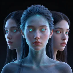 3 d face portrait of a goddess by barclay shaw and alena aenami, bioluminescence, octane render