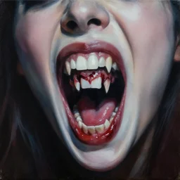scream woman, teeth, fangs, horror. award winning, amazing painting