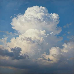 beautiful cumulonimbus clouds with blue skies and sun - rays shining through. in the style of an incredible awe - inspiring bruce pennington thomas cole oil on canvas mural painting, unreal engine, 4 k, octane render, matte, exquisite detail