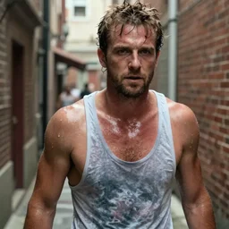alex jones, chasing me down an alley, very sweaty