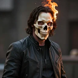 Keanu Reeves as ghostrider Half skull on fire 4K quality Super Realistic