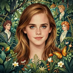 asian emma watson portrait, jungle background, intricate, highly detailed, concept art, sharp focus, illustration, artgerm, ruan jia, jurgens, aleksi briclot, mucha