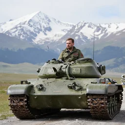 medvedev rides a tank to georgia, photo in color