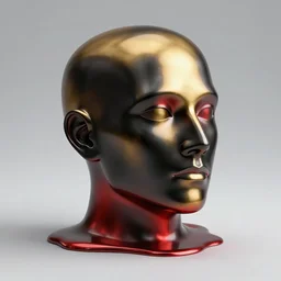 a head made out of melting metal, it is of black and golden and red color, it is wearing sunglasses and a hat, there are flowers and butterflies all around it, vogue cover style