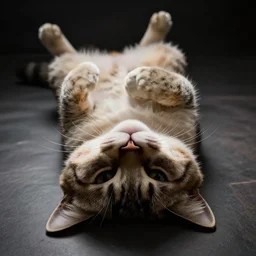 masterpiece portrait of a cat laying seductively on its back, censored, dramatic lighting