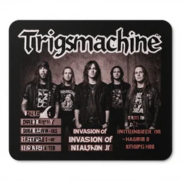photo of a mousepad, band merchandise, bandname is tripmachine, tourname is invasion of the tripmachines, realistic digital art, mousepad is textured with a 3 d render of a huge futuristic steampunk generator, 8 k, fluorescent colors, halluzinogenic, multicolored, exaggerated detailed, unreal engine