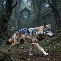 psychodelic acid wolf running in Vietnam, gothic art