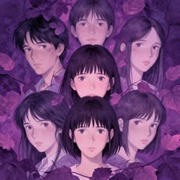 portrait, nightmare anomalies, leaves with a model by miyazaki, violet and pink palette, illustration, kenneth blom, mental alchemy, james jean, pablo amaringo, naudline pierre, contemporary art, hyper detailed