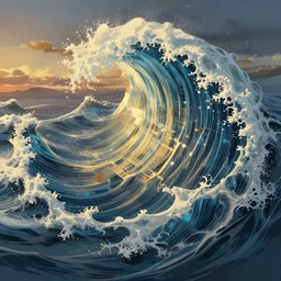 wave scattering diagram, technical, greg rutkowski, rhads, ferdinand knab, makoto shinkai lois van baarle, ilya kuvshinov, rossdraws, tom bagshaw, global illumination, intricate, detailed, atmospheric lighting, golden hour