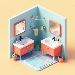 colourful 3 d octane render ultra photorealistic hyper detailed isometric bathroom
