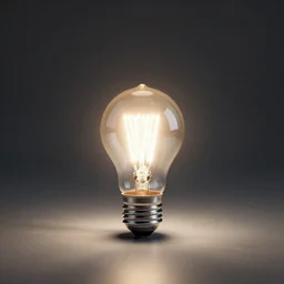 a bright antique lightbulb on the floor lighting up a dark room with a brick floor, close up, dslr photo
